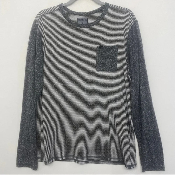 Hurley Men's Striped Long Sleeve Shirt L Black/Gray - Picture 1 of 5